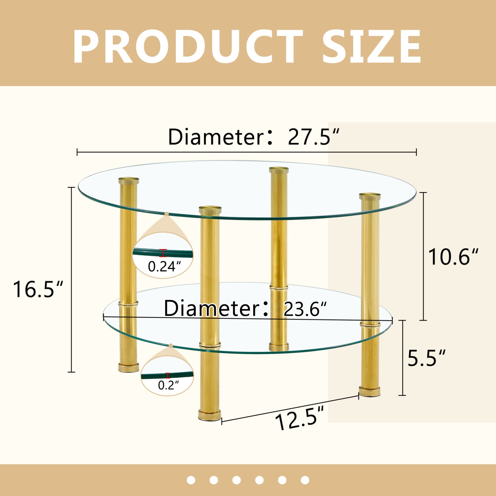 Contemporary Minimalist Double Layer Tempered Glass Coffee Table - Gold / Transparent - Image 3