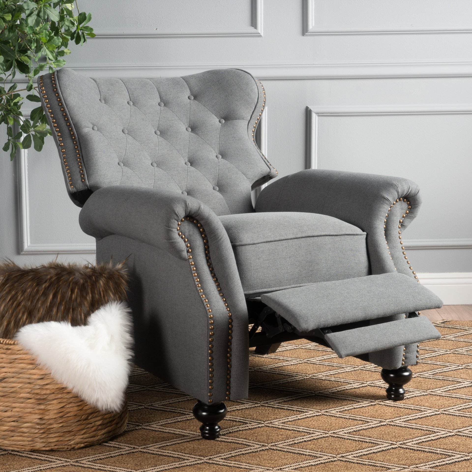 Accented Push Back Recliner Chair With Rolled Arms - Charcoal - Image 9