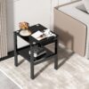 Tempered Glass End Table With 2 Layer, Small Side Table For Living Room - Black - Image 4