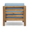 Outdoor Club Chair, Acacia Wood Patio Chair With Fabric Cushion For Backyard, Poolside, Garden Or Porch - Pecan / Blue - Image 8