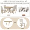5 Piece Retro Functional Dining Set, Round Table With Leaf And 4 Upholstered Chairs For Dining Room And Living Room - Natural - Image 6