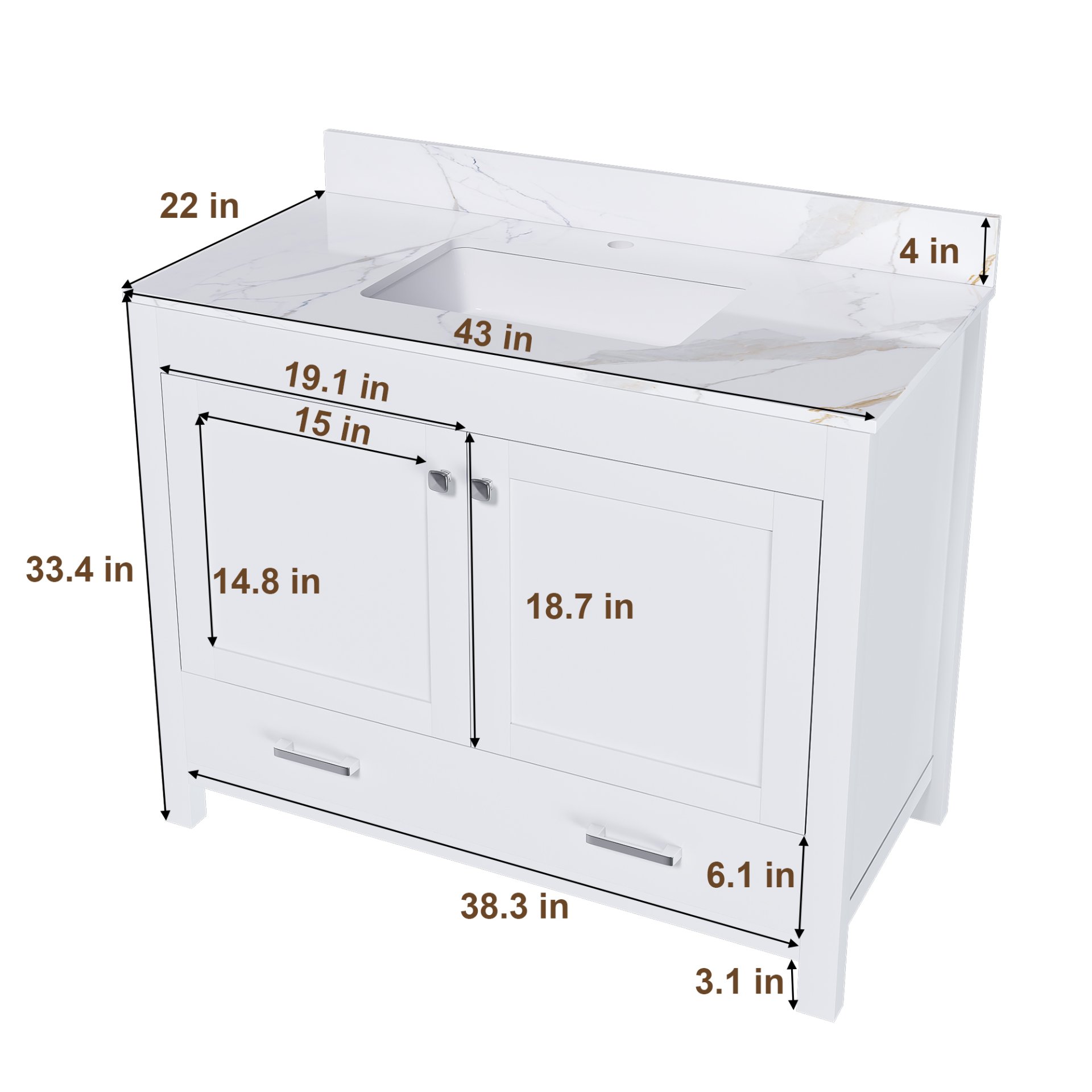 43" Bathroom Vanity, Multi Functional Cabinet With Doors And Drawer - White - Image 3