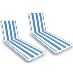 2 Pieces Set Outdoor Lounge Chair Cushion Replacement Patio Furniture Seat Cushion Chaise Lounge Cushion - Blue Stripe / White