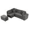 Convertible Sleeper, Sectional Pull Out Sofa Bed With Storage Ottoman, 2 Throw Pillows, 2 Stools, Wireless Charger And Two Hidden USB Ports For Living Room - Dark Gray - Image 14