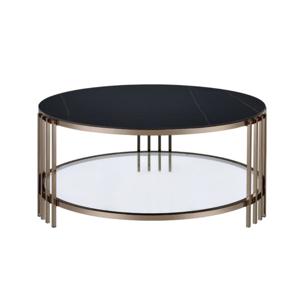 Abisha - Sintered Stone Top & Champagne Round Coffee Table - Black