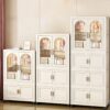 Side Wide Folding Wardrobe, With Magnetic Door, Plastic Storage Cabinet With Wheels (1 Layer Of Wardrobe + 2 Layers Of Folding Boxes + 10 Hangers) - Cream White - Image 13