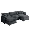 Modern Oversized Modular Cushion Sofa With Ottoman Corduroy L Shaped Low Back Deep Seating Sofa Set - Gray - Image 13