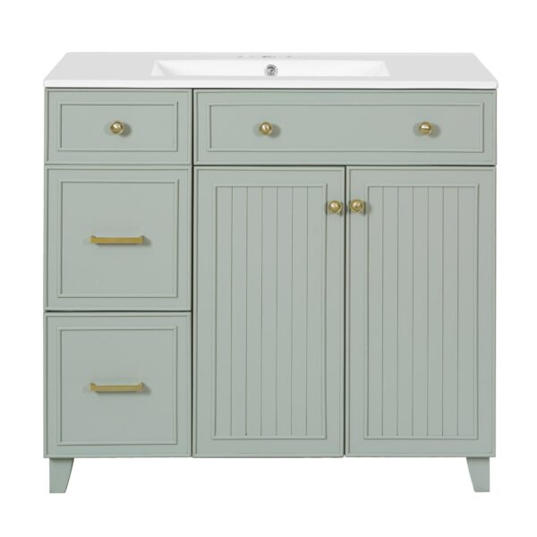 36" Bathroom Vanity With Sink, Soft Close Doors, Adjustable Shelves - Green