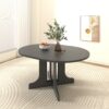 Dining Table For Farmhouse Kitchen Expandable Oval Table Top With Removable Leaf Trestle X Shaped Base - Black - Image 7