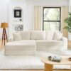Modern Minimalist L Shape Modular Sectional Sofa Corduroy Couch Unfolds Into Bed - Beige - Image 7