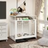 Wooden Dog Crate Furniture With Divider And Storage - White - Image 9