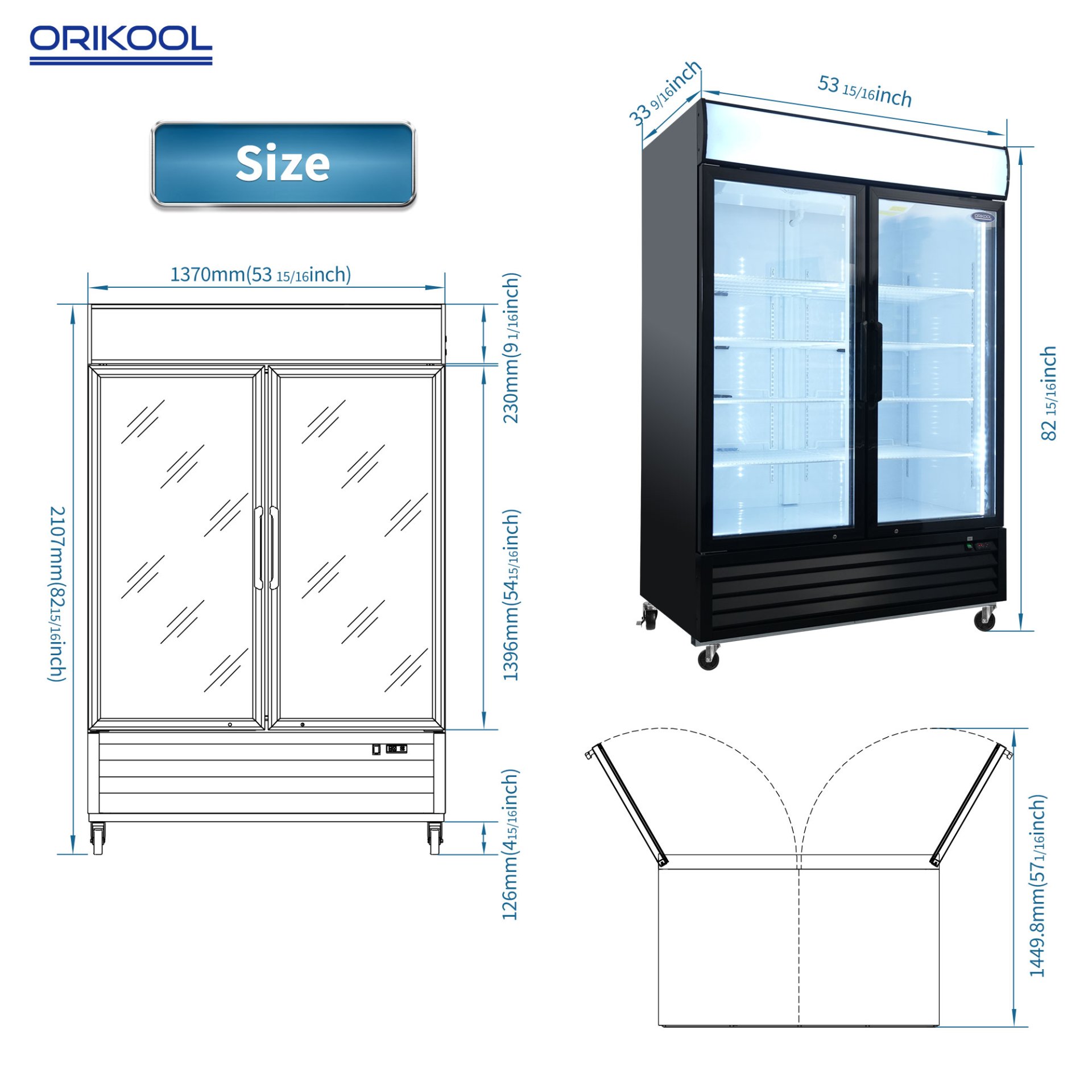 Glass Door Merchandiser Freezer 44.7 Cu.Ft Swing Door Commercial Reach-In Display Freezers With LED Top Panel Upright Freeze Storage - Black - Image 8