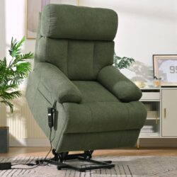 Oversized Power Lift Recliner Chair, Electric Fabric Recliner Chair, Home Theater Seating, Reclining Sofa Chair With Remote Control, Side Pocket, Spacious Seat - Dark Green