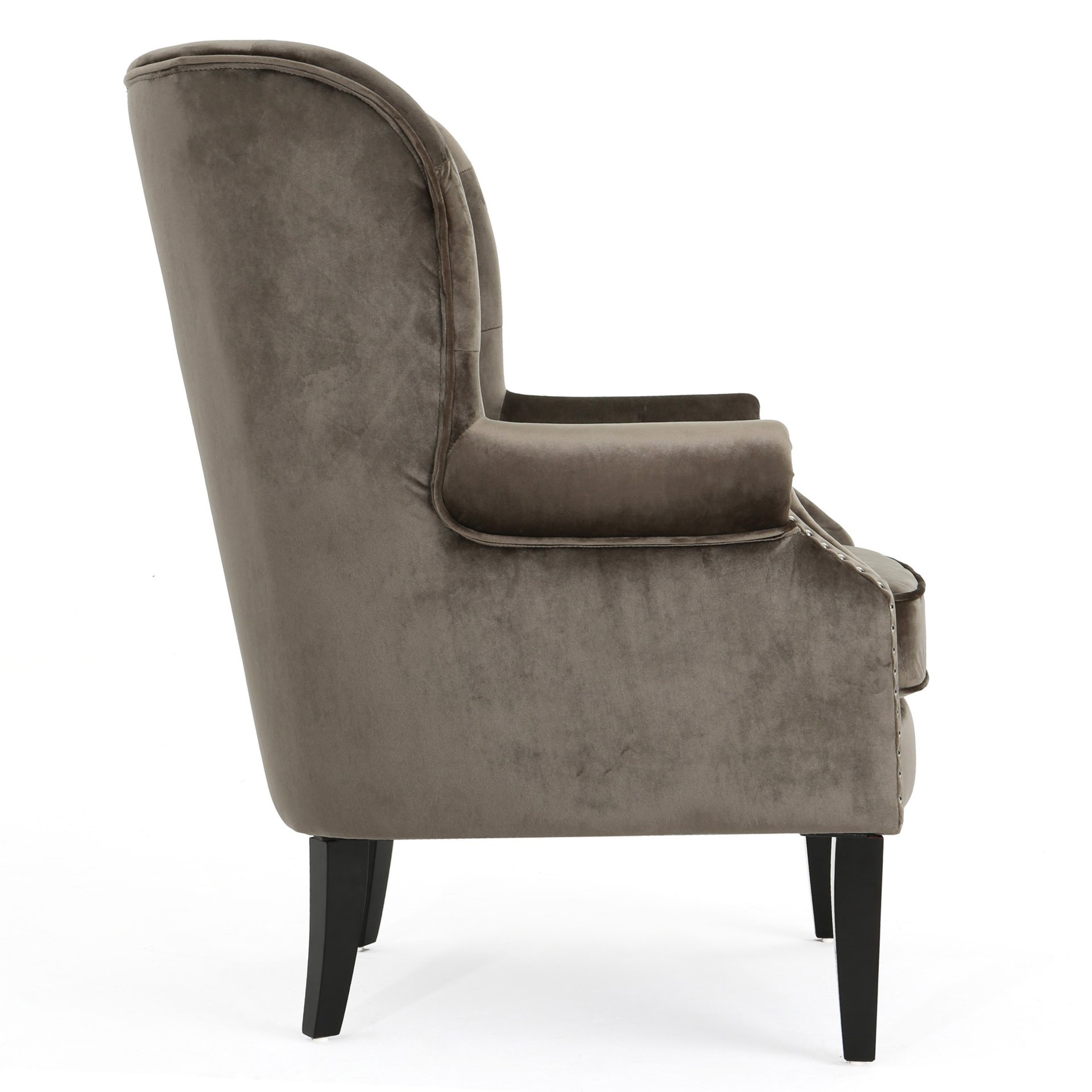 Elegant Velvet Club Chair With Handcrafted Details - Gray - Image 7