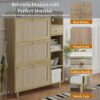 Natural Bohemia Style Shoe Cabinet, Shoe Rack Cabinet With 3 Rattan Flip Drawers, 3 Square Shelves And 1 Storage Drawer, Shoe Organizer With Mulit Storage Space And Hooks For Hallway, Entryway - Natural - Image 7