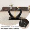Modern Minimalist Luxurious Imitation Marble Dining Table Rectangular Office Desk With Tempered Glass - Black - Image 7