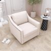 360 Degree Swivel Armchair Cotton Linen Skin - Friendly Fabric Ergonomic Design Brass Nail Decorative Armchair Living Room Chairs Bedroom Chairs Living Room Chairs Black Legs Suitable For Indoor Homes - White - Image 6