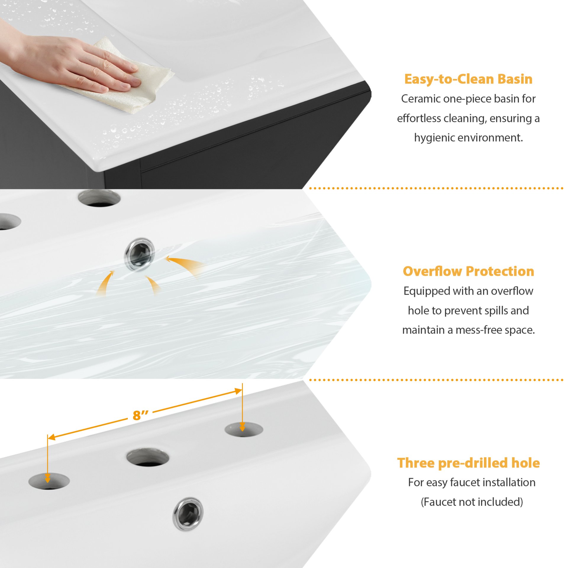 Bathroom Vanity With Sink And Ample Storage, Rectangular Undermount Sink - Black - Image 10