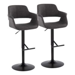 Vintage Flair - Mid-Century Modern Adjustable Barstool With Straight T Footrest (Set of 2) - Black / Charcoal