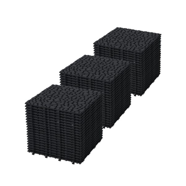 Interlocking Deck Tiles Plastic Waterproof Outdoor All Weather Anti-Slip Bathroom Shower Balcony Porch Strong Weight Capacity Upto 440 Lbs, Pebble Stone Pattern Pack Of 60 - Black