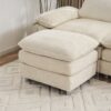 Modern Deep 3 Seat Sofa Couch With Ottoman, Polyester Sofa Sleeper Comfy Upholstered Furniture For Living Room - Beige - Image 7