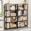 5 Tier Industrial Bookshelf, Rustic Brown Tall Bookcase With Open Wood & Metal Design, Vintage Storage Organizer - Black - Image 2