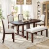 6 Piece Extendable Dining Table Set, Wood Table With Removable Leaf, 4 Upholstered Chairs And Bench - Cherry - Image 24
