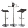 Ale - 3 Piece Bar Set Bistro Round Contemporary Adjustable Oval Footrest - Silver / Chrome / Brown - Image 2
