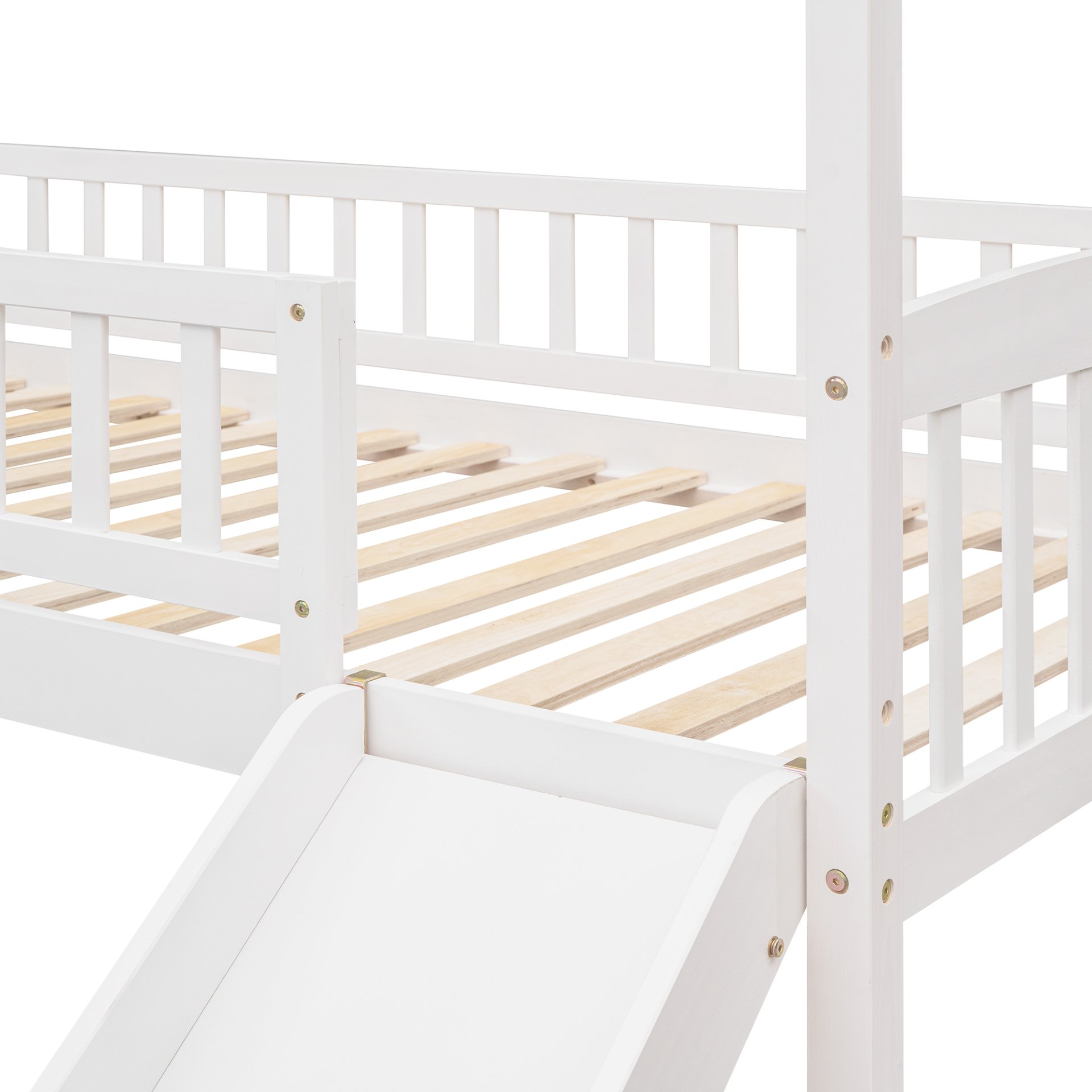 Twin House Loft Bed With Slide - White - Image 8