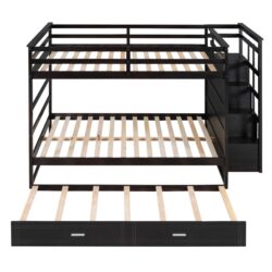 Full Over Full Bunk Bed With Twin Size Trundle And Staircase - Espresso