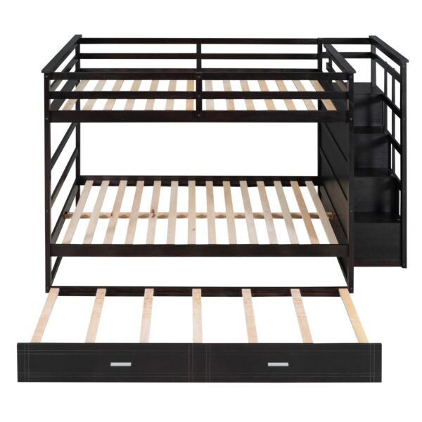 Full Over Full Bunk Bed With Twin Size Trundle And Staircase - Espresso