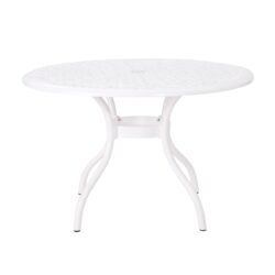 Tranquilius - Outdoor Round Dining Table With Lattice Tabletop, Umbrella Hole And Curved Legs - White
