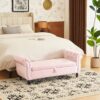 Luxurious Velvet Multifunctional Storage Ottoman Bench With Pillow - Pink - Image 2
