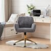 Office Chair, Artificial Rabbit Hair Home Office Chair With Golden Metal Base, Adjustable Desk Chair Swivel Office Chair, Vanity Chair - Gray - Image 15