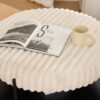 Modern Upholstered Round Ottoman Coffee Table With Storage Shelf And Metal Legs - Beige - Image 8