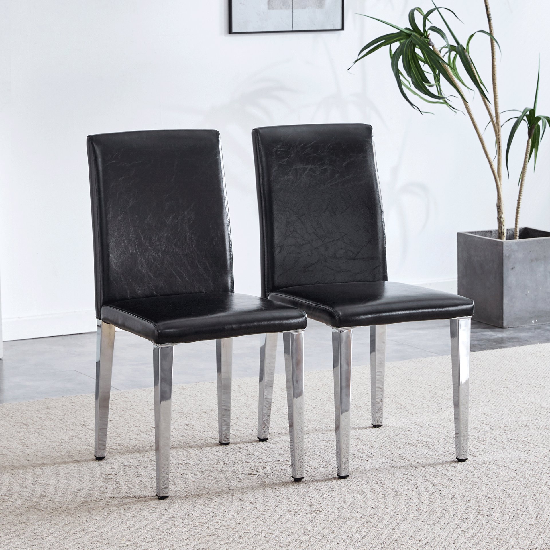 (Set of 2) Backrest Chairs With Metal Legs, They Are Ideally Suited For Minimalist And Contemporary Home Styles - Black / Silver - Image 3