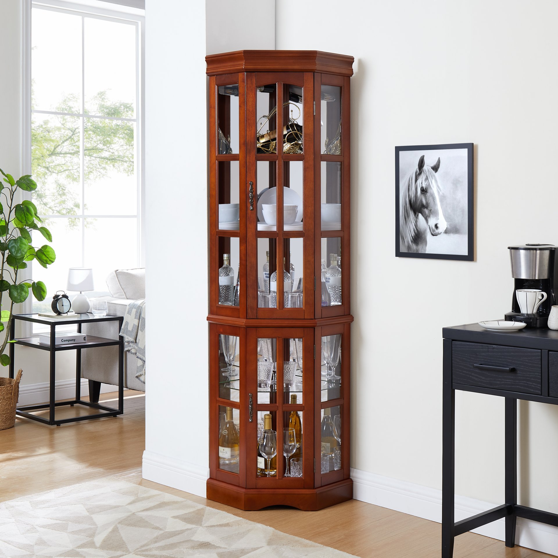 Corner Curio Cabinet With 5 Shelves And Lighting System (E26 Light Bulb Not Included) - Walnut - Image 4