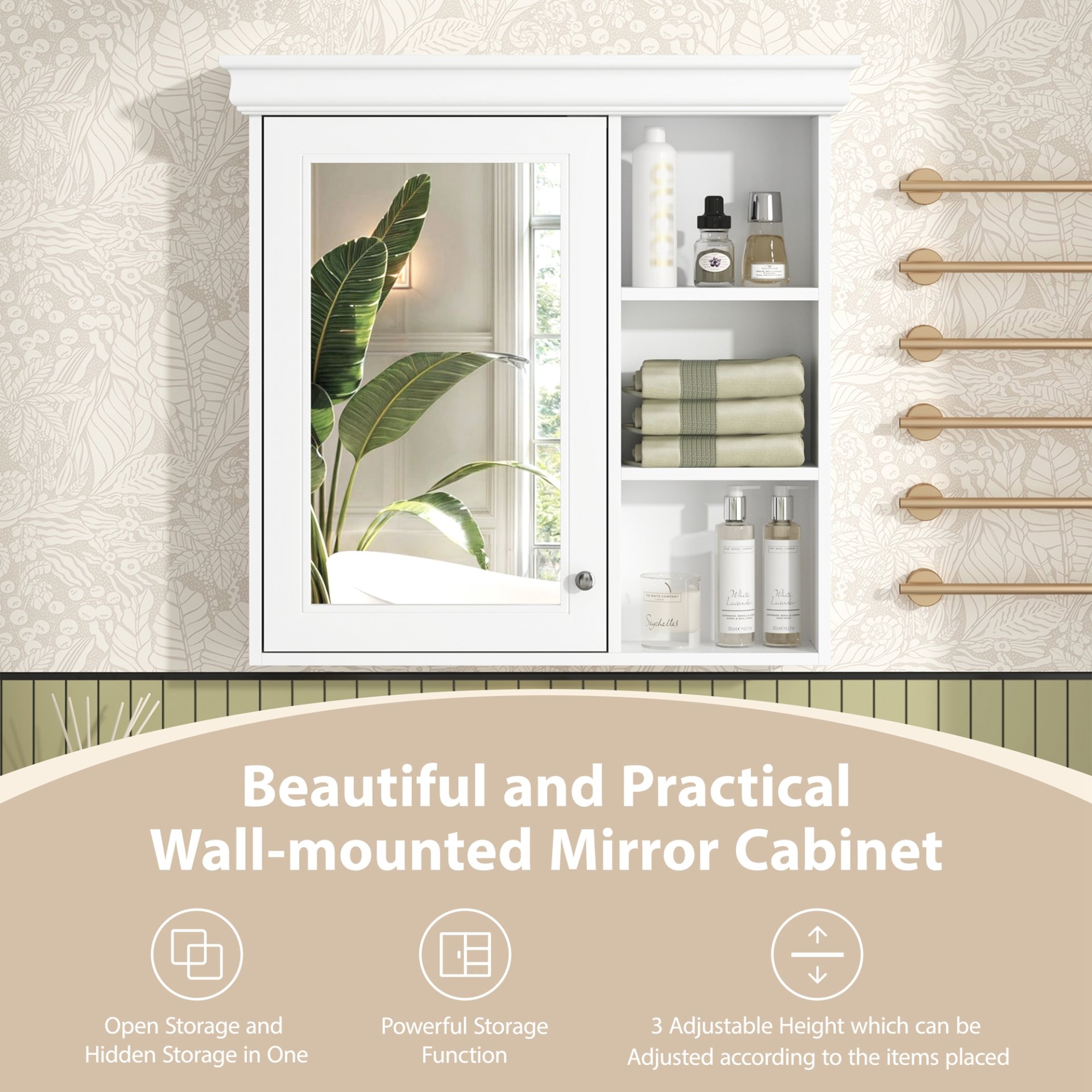 Bathroom Medicine Cabinet With Mirror, Wall Mounted Mirror Cabinet & Storage Organizer, Over The Toilet Storage White Storage Cabinet For Bathroom - White - Image 8
