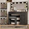 Makeup Vanity Table, Makeup Table With Large Mirror And 11 LED Light, Brightness Adjustable, Dressing Table Desk With 3 Drawers, Vanity Desk For Women (With Stool) - Black - Image 5