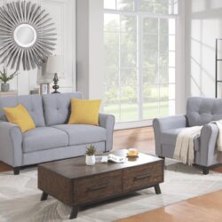 Modern Living Room Sofa Set Linen Upholstered Couch Furniture For Office Or Home - Light Gray / Blue