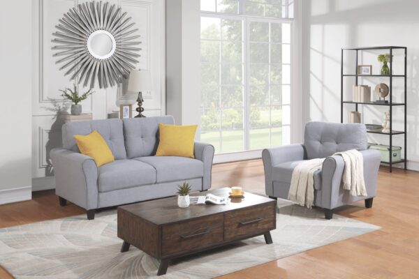 Modern Living Room Sofa Set Linen Upholstered Couch Furniture For Office Or Home - Light Gray / Blue