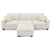 Modern Convertible Sectional L Shaped Reversible Couch Set With Free Pillows 4 Seat Suede Sleeper Sofa With Ottoman - Beige - Image 3