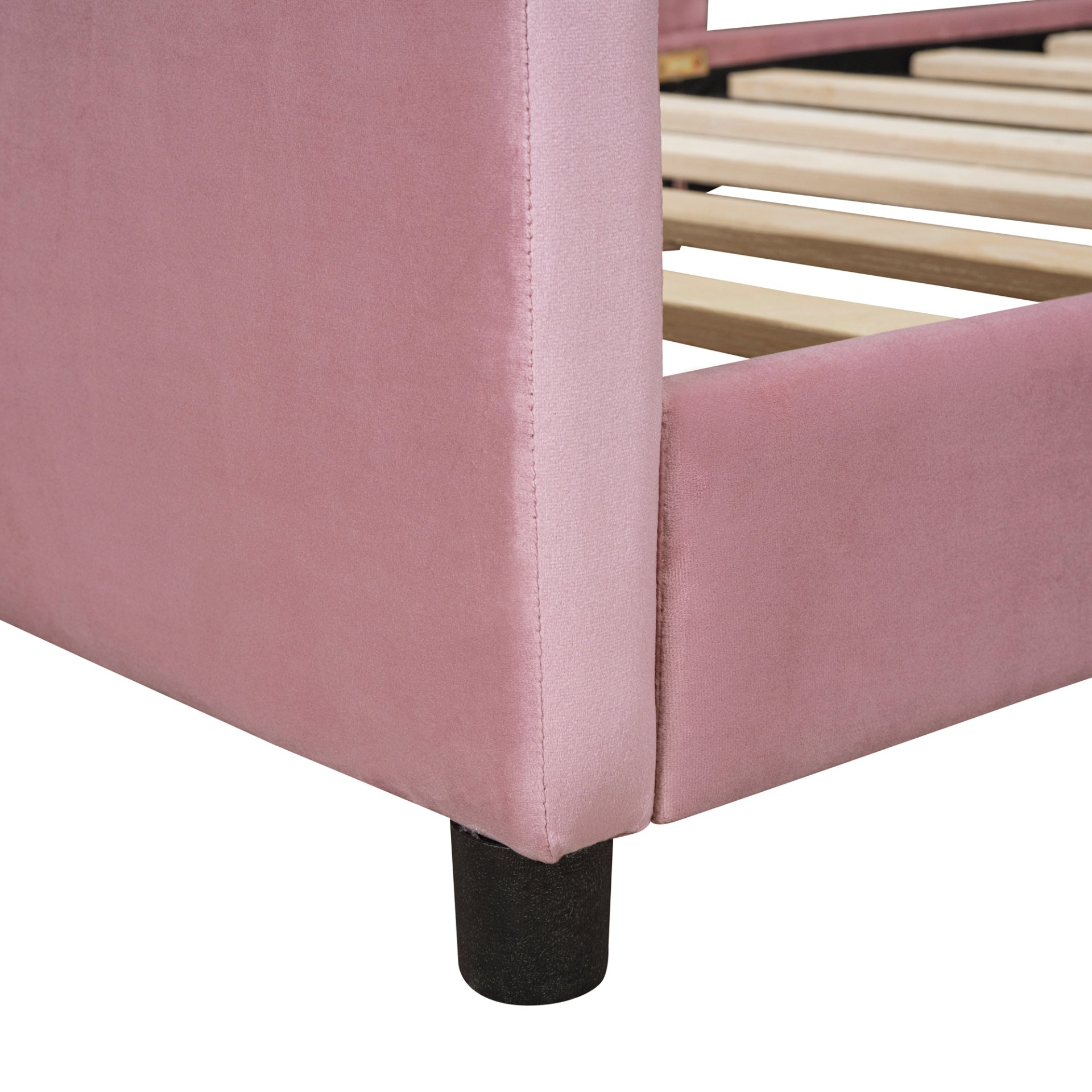 Twin Size Upholstered Daybed With Rabbit Ear Shaped Headboard - Pink - Image 9