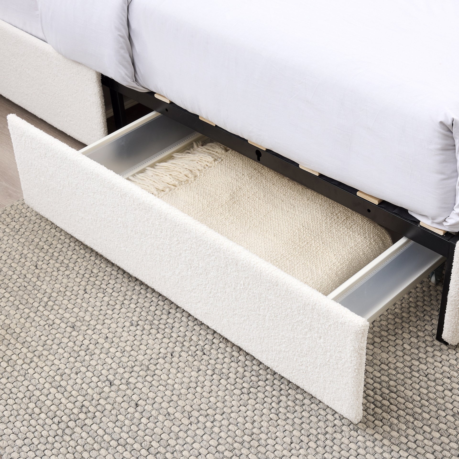 Liv - Patented 2 Drawers Queen Upholstered Storage Platform Bed - Ivory Boucle - Image 15