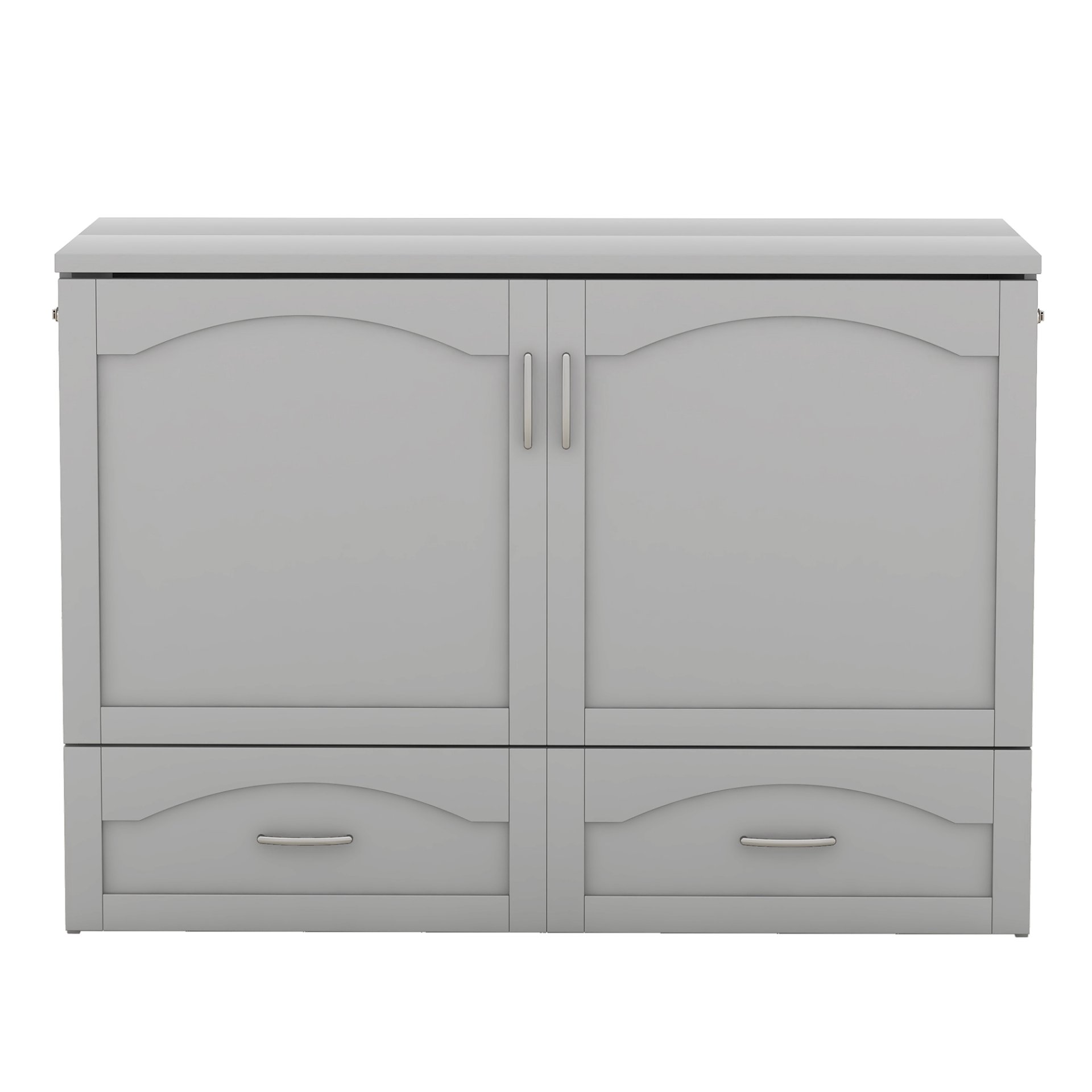 Full Size Murphy Wall Bed With Drawer And A Set Of Sockets & USB Ports, Pulley Structure Design - Gray - Image 11