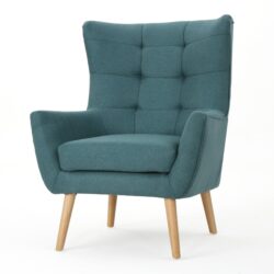 Mid Century Modern Club Chair With Tufted Back And Rubberwood Legs - Teal