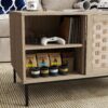 Elegant Veener Weaving Design Coffee Table With 4 Sliding Doors - Natural Wood - Image 11