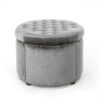Elegant Round Ottoman Footstool With Velvet Upholstery And Studded Rim - Gray - Image 5