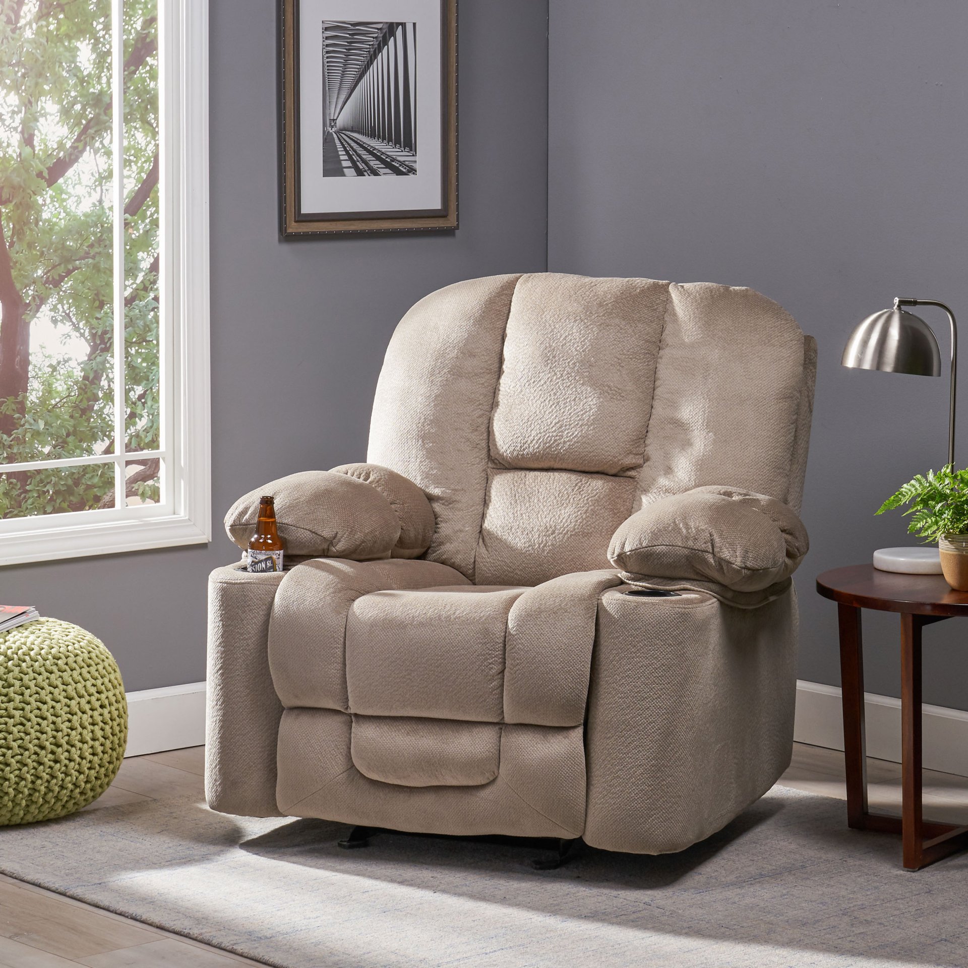Luxurious Manual Recliner Chair, Skin-Friendly, Dual Cup Holders - Coffee - Image 8