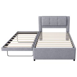 Full Size Upholstery Platform Bed With Trundle,Trundle Can Be Flat Or Erected - Gray